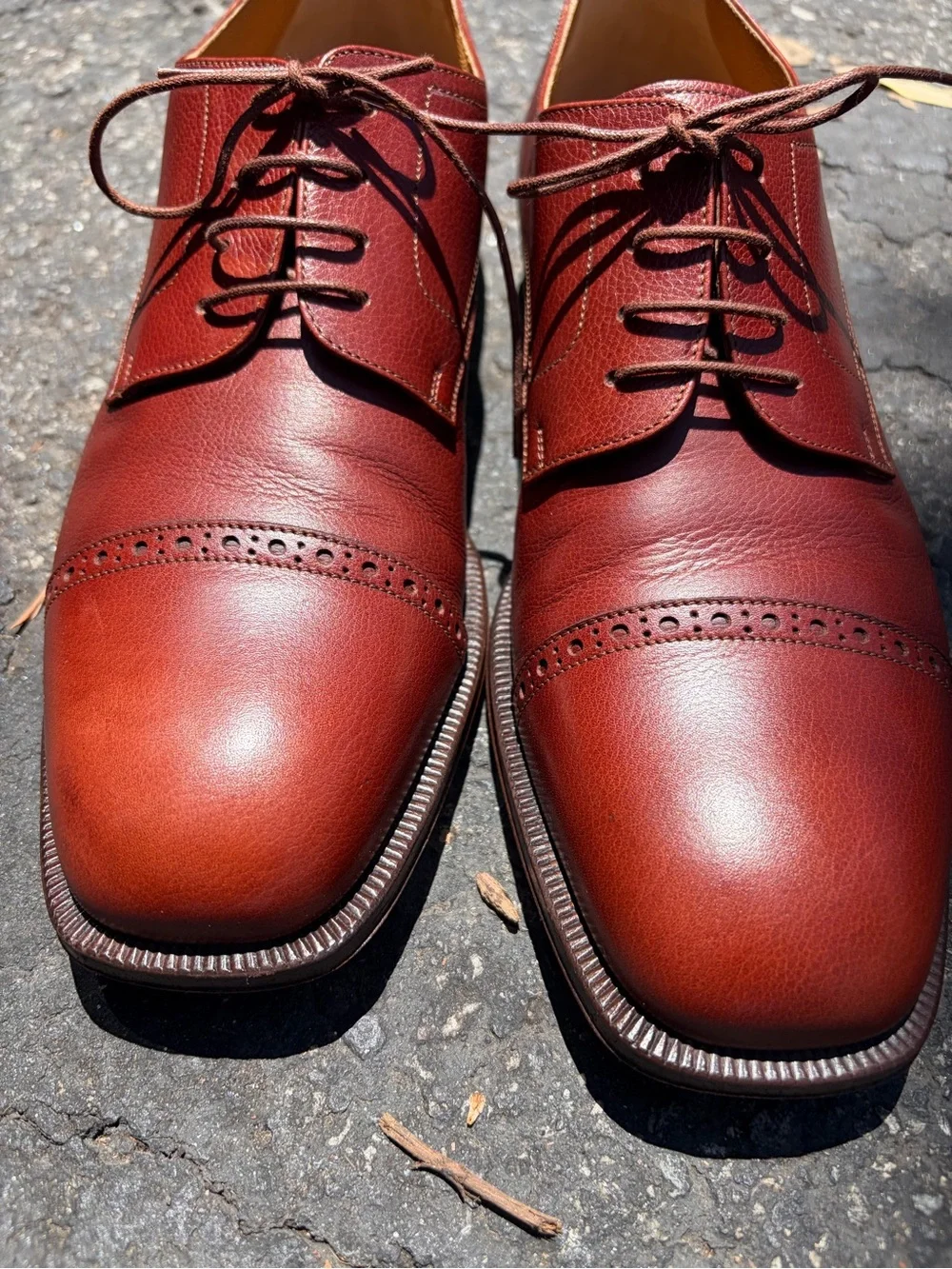 Men's Santoni Classic Cap-Toe Leather Dress Shoes - Brown